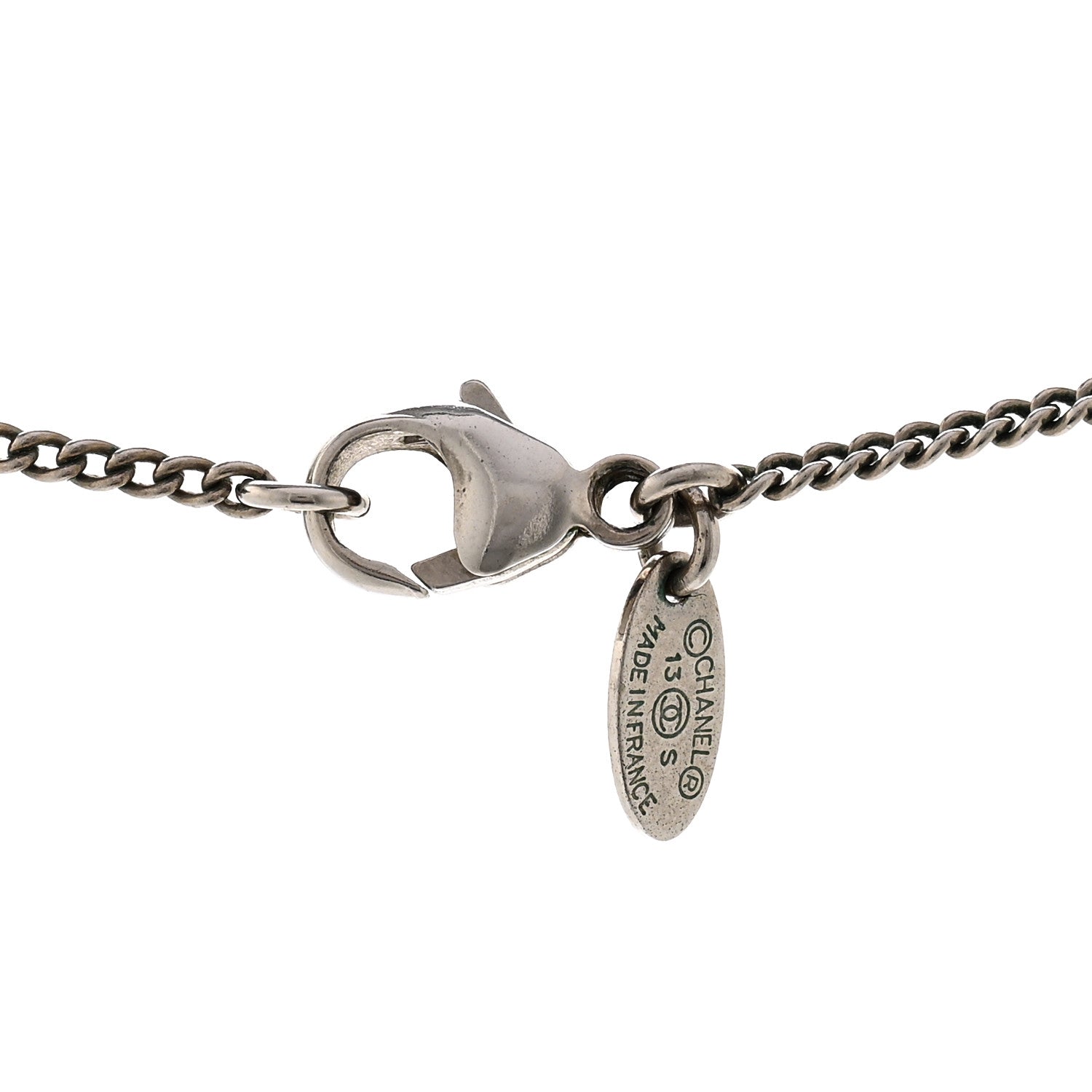 Chanel Enamel CC Pearl Drop Necklace Blue Silver 5 of 6