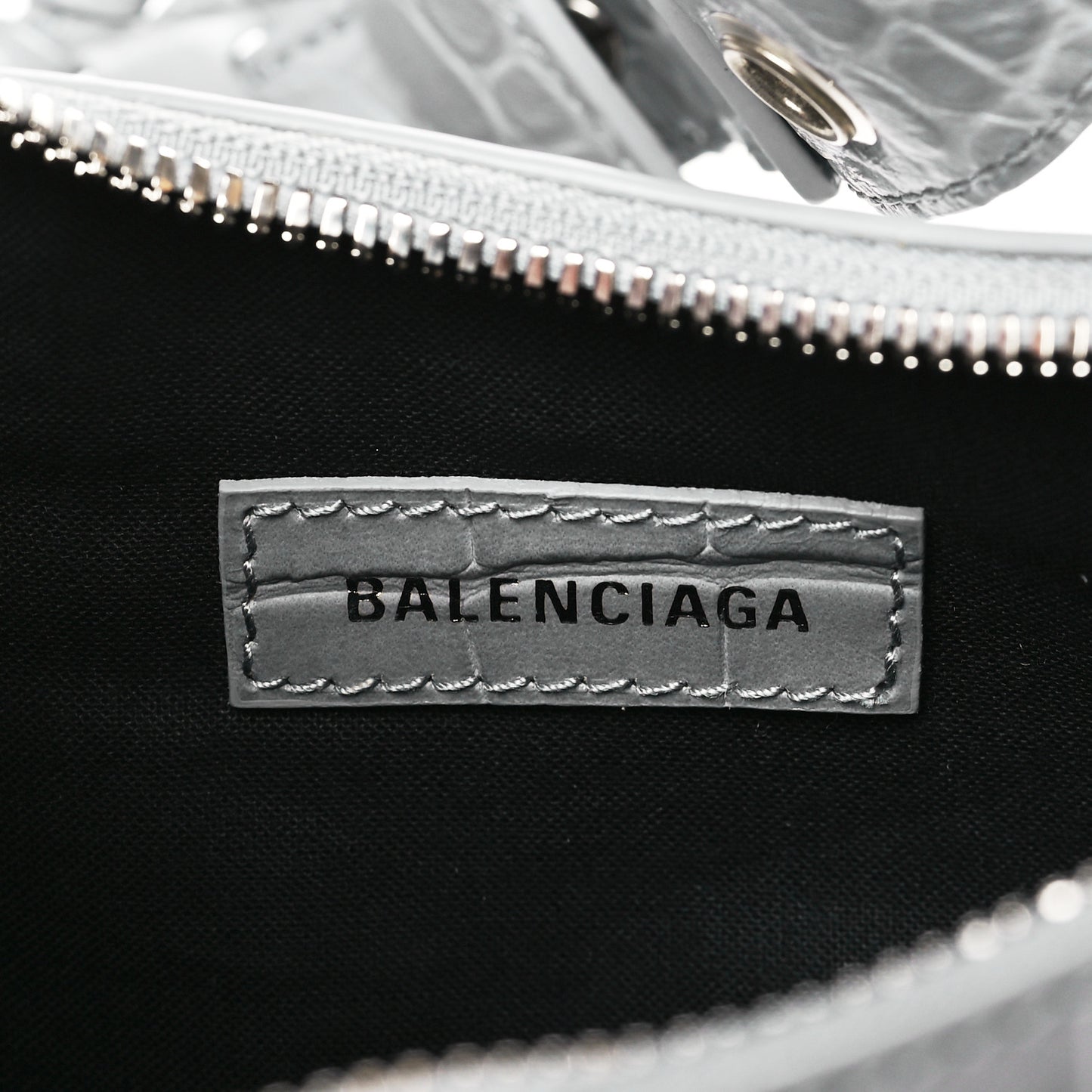 Extra Supple Calfskin Crocodile Embossed XS Le Cagole Shoulder Bag Balenciaga Grey