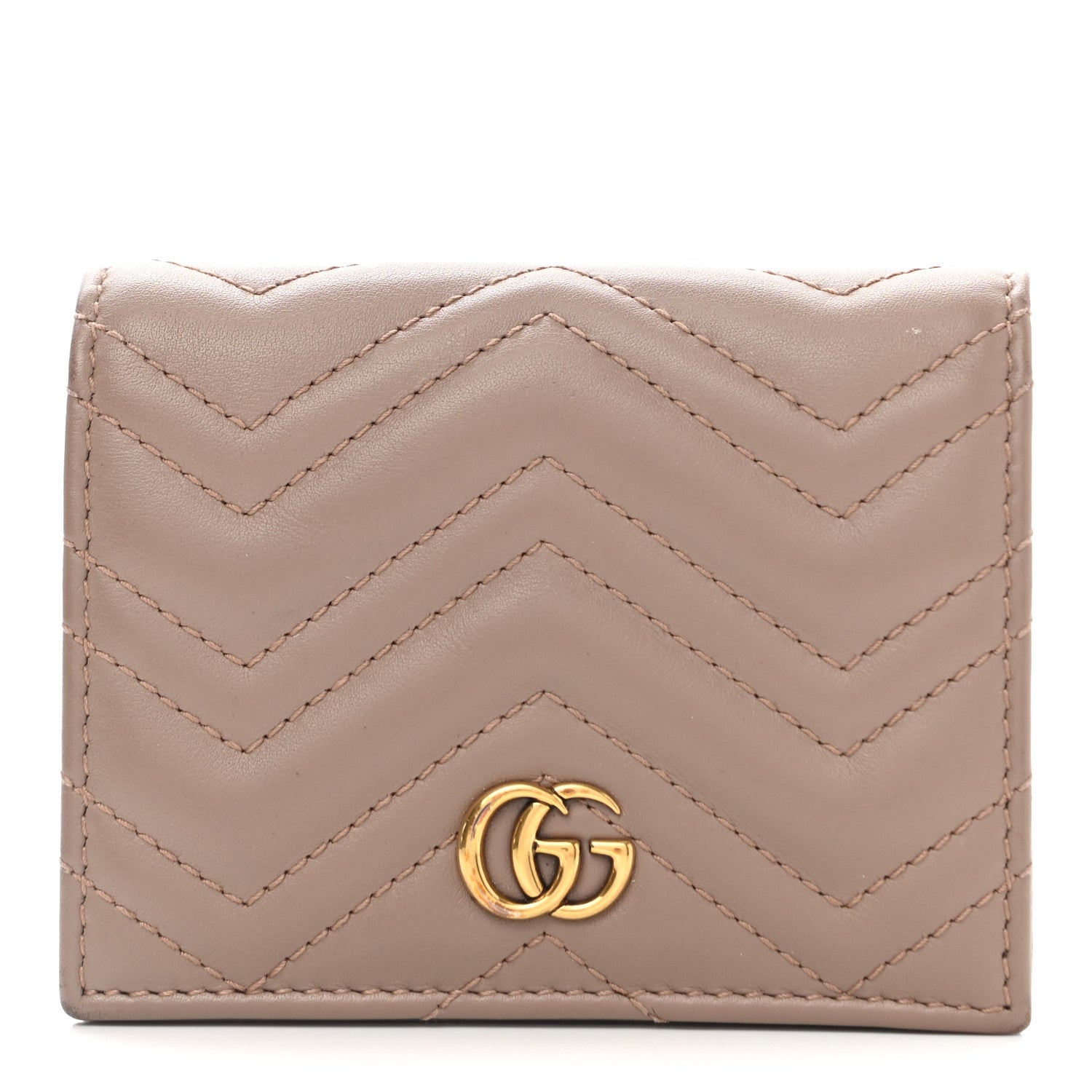 Gucci Calfskin Matelasse GG Marmont Card Case Wallet Porcelain Rose 1 of 8