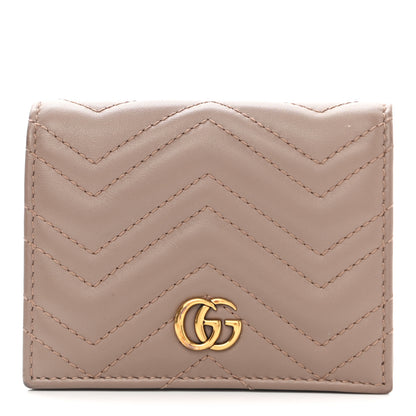 Gucci Calfskin Matelasse GG Marmont Card Case Wallet Porcelain Rose 1 of 8