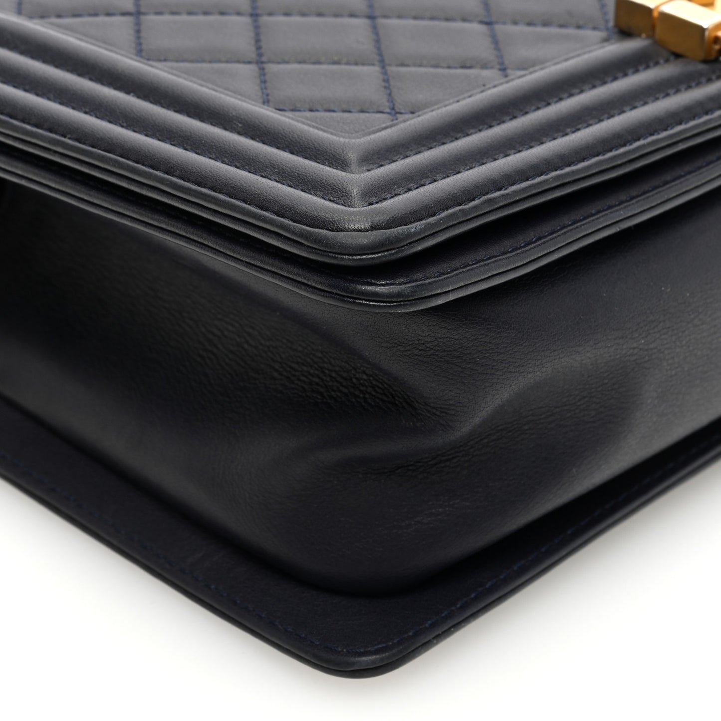 Lambskin Quilted Medium Boy Flap Dark Navy