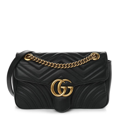 Gucci Calfskin Matelasse Small GG Marmont Shoulder Bag Black 1 of 10