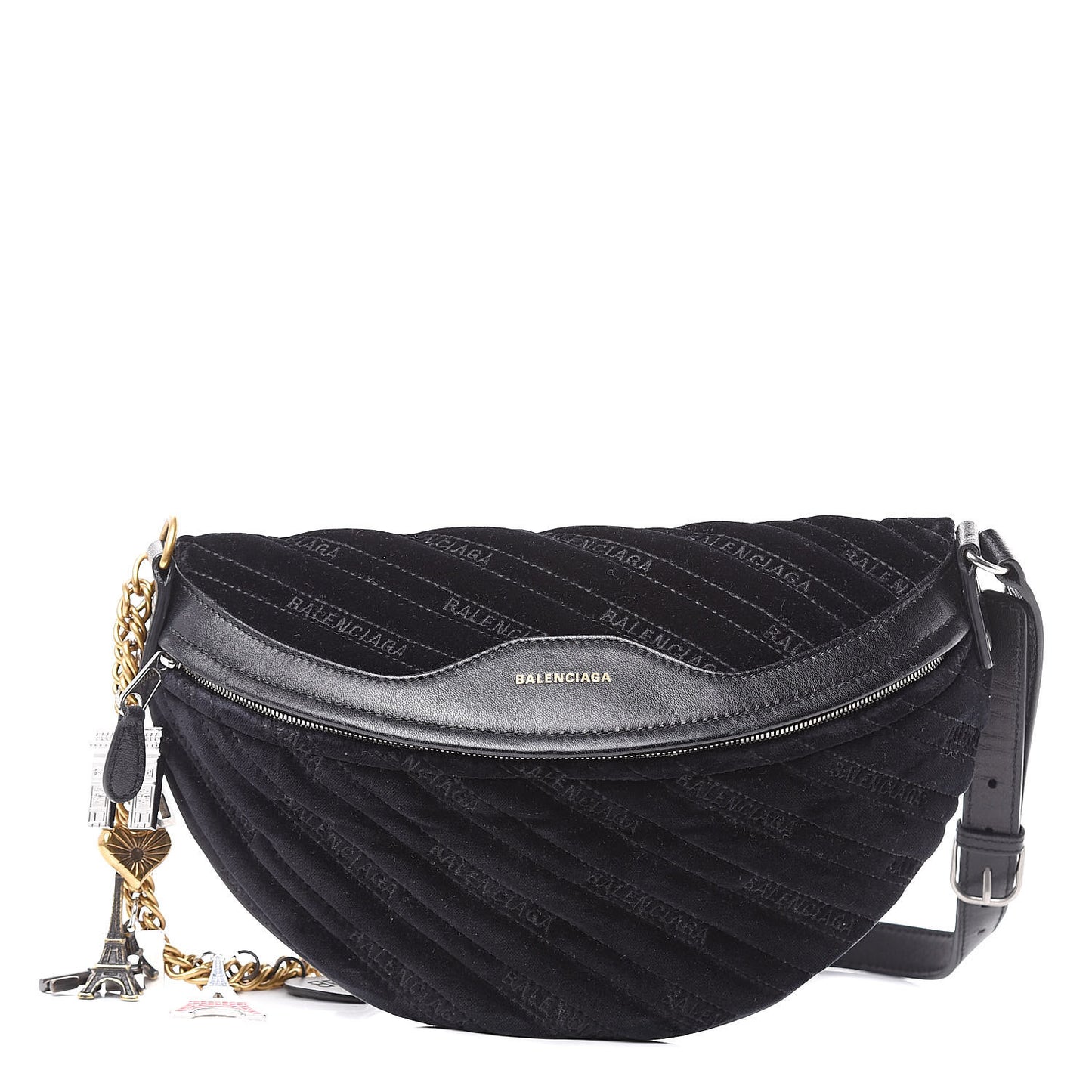 Crushed Velvet Diagonal Allover Logo Matelasse XS Souvenir Belt Bag Black