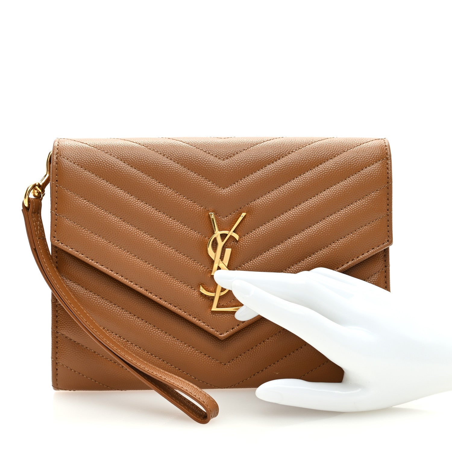 Saint Laurent Grain De Poudre Matelasse Chevron Monogram Cassandre Flap Pouch Natural Dark 2 of 6