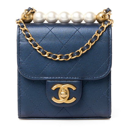 Chanel Metallic Lambskin Quilted Mini Chic Pearls Flap Navy Blue 1 of 11
