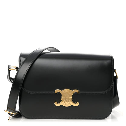 Celine Shiny Calfskin Medium Triomphe Shoulder Bag Black 1 of 10