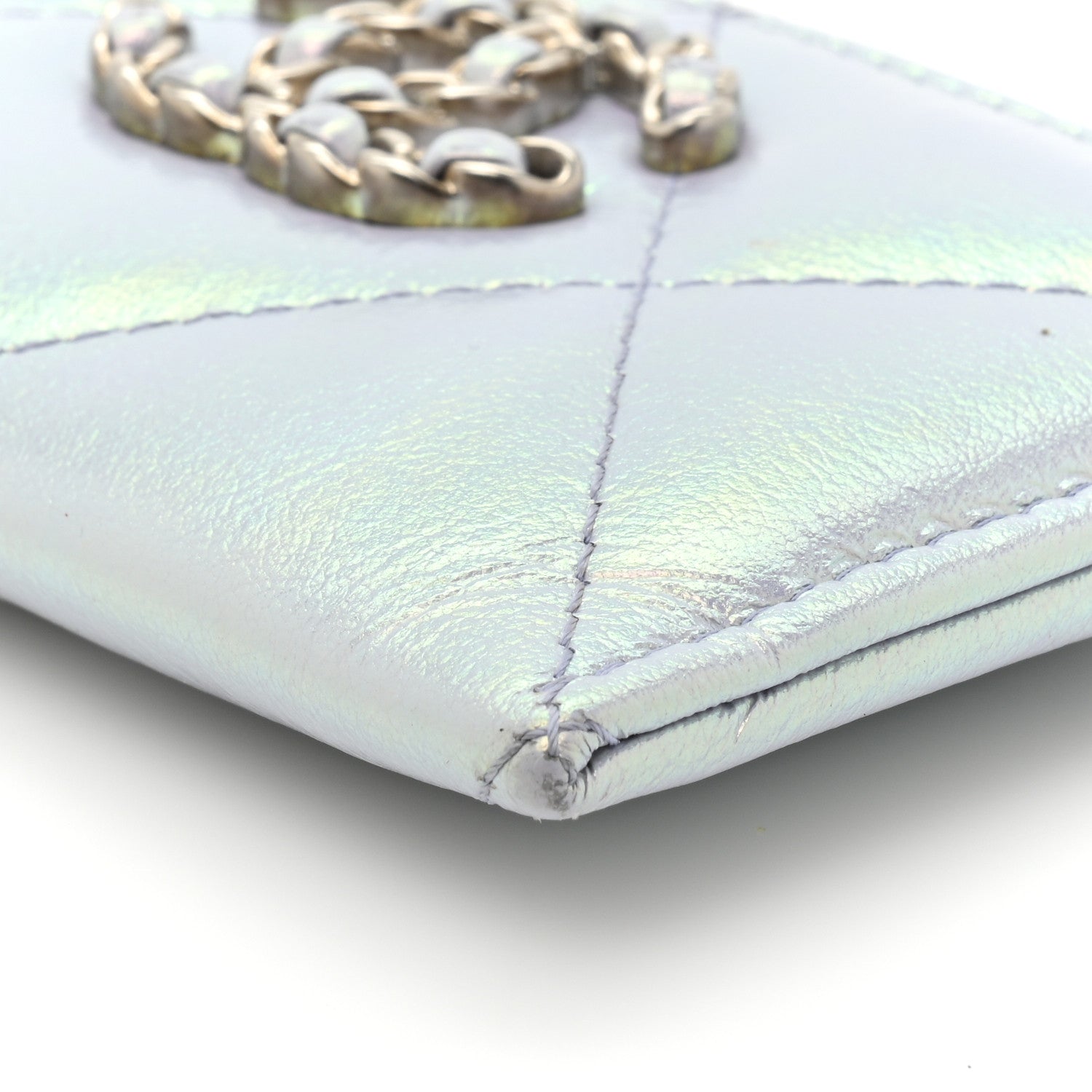 Chanel Iridescent Calfskin Quilted Chanel 19 Card Holder Light Purple 12 of 16