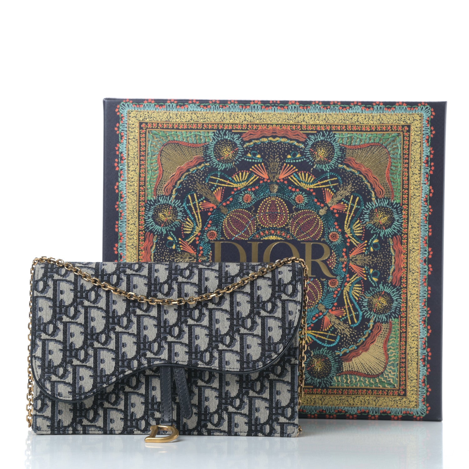 Christian Dior Oblique Saddle Chain Pouch Blue 10 of 10