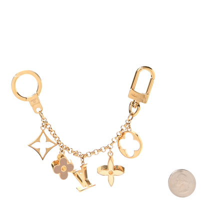 Louis Vuitton Brass Enamel Fleur De Monogram Bag Charm Chain Gold 2 of 3