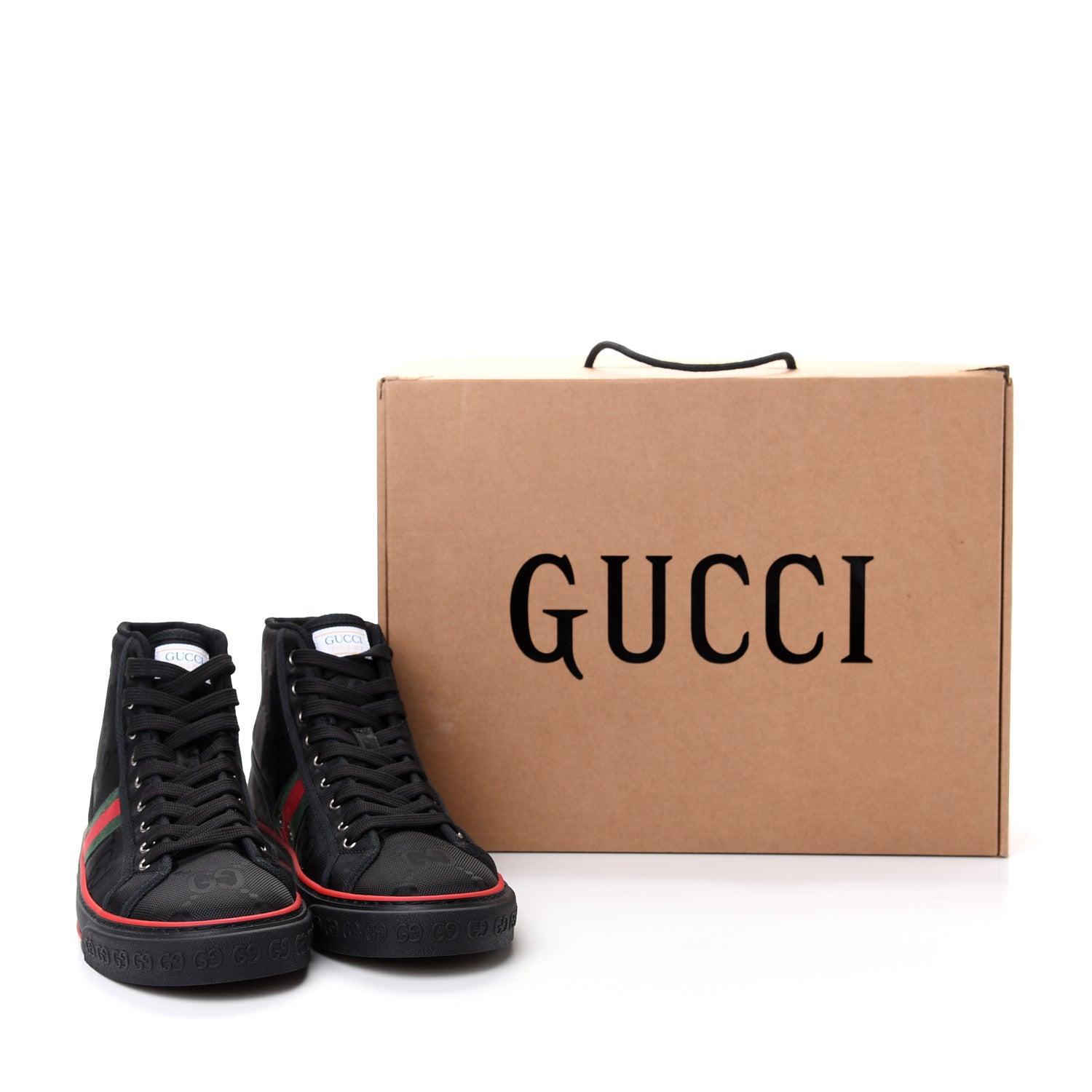 Gucci Econyl Nylon Web Monogram Off The Grid Mens 1977 Tennis High Top Sneakers 9 Black 10 of 10