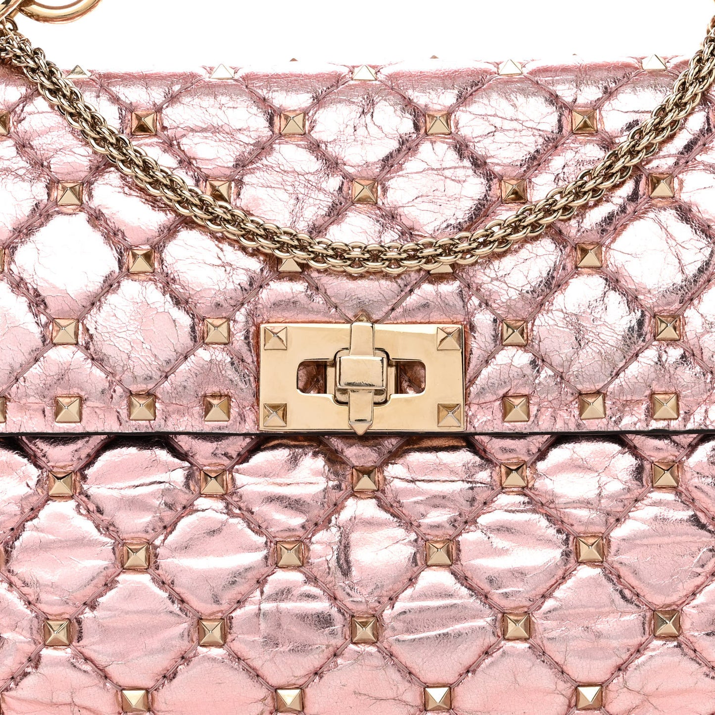 Metallic Wrinkled Lambskin Medium Rockstud Spike Shoulder Bag Lipstick