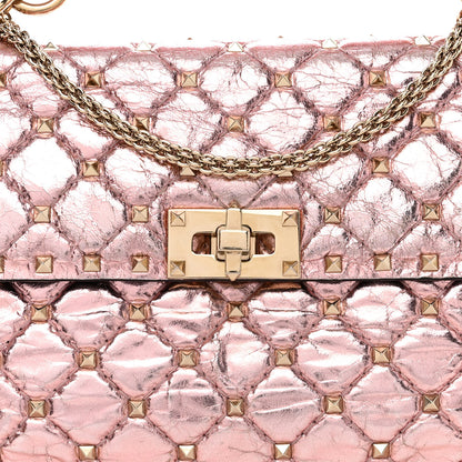 Valentino Garavani Metallic Wrinkled Lambskin Medium Rockstud Spike Shoulder Bag Lipstick 7 of 11