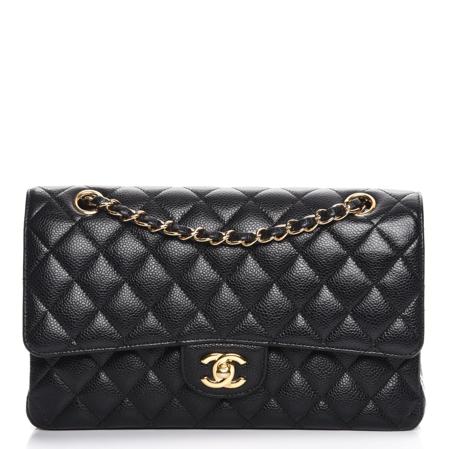 Caviar Quilted Medium Double Flap Black