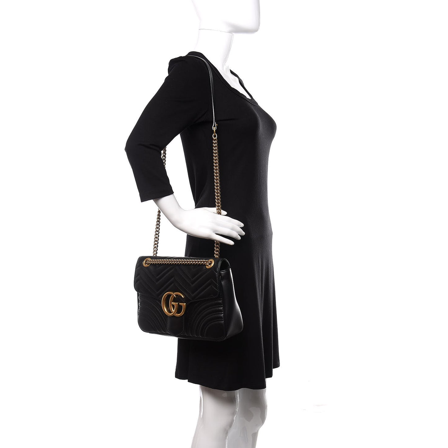 Calfskin Matelasse Medium GG Marmont Shoulder Bag Black