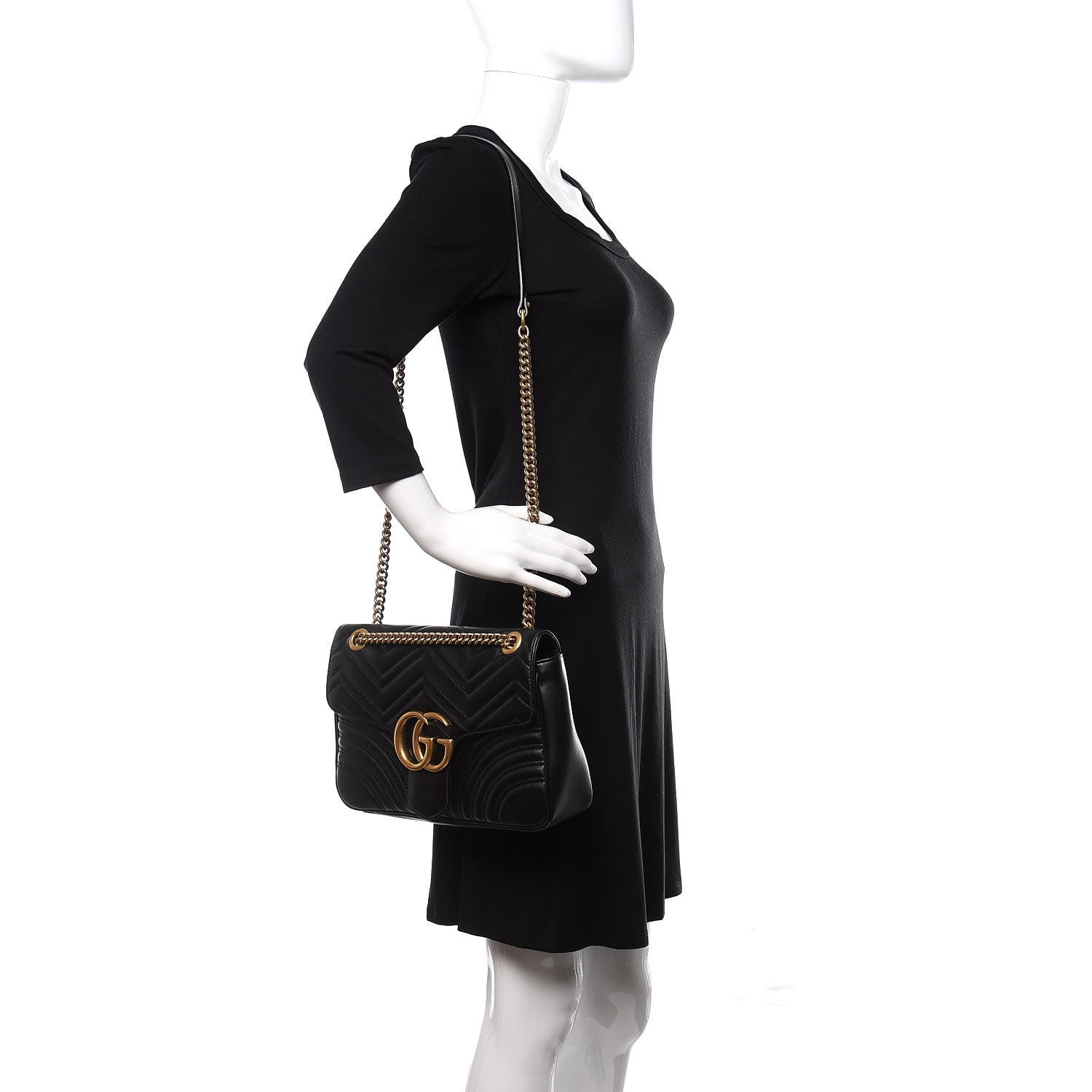 Gucci Calfskin Matelasse Medium GG Marmont Shoulder Bag Black 2 of 10