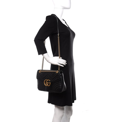 Gucci Calfskin Matelasse Medium GG Marmont Shoulder Bag Black 2 of 10