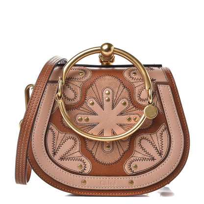 Chloe Calfskin Suede Floral Patchwork Small Nile Bracelet Bag Caramel 1 of 10