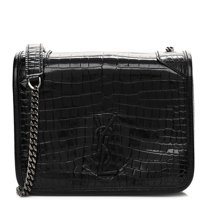 Saint Laurent Crocodile Embossed Lambskin Matelasse Monogram Niki Chain Wallet Black 1 of 9