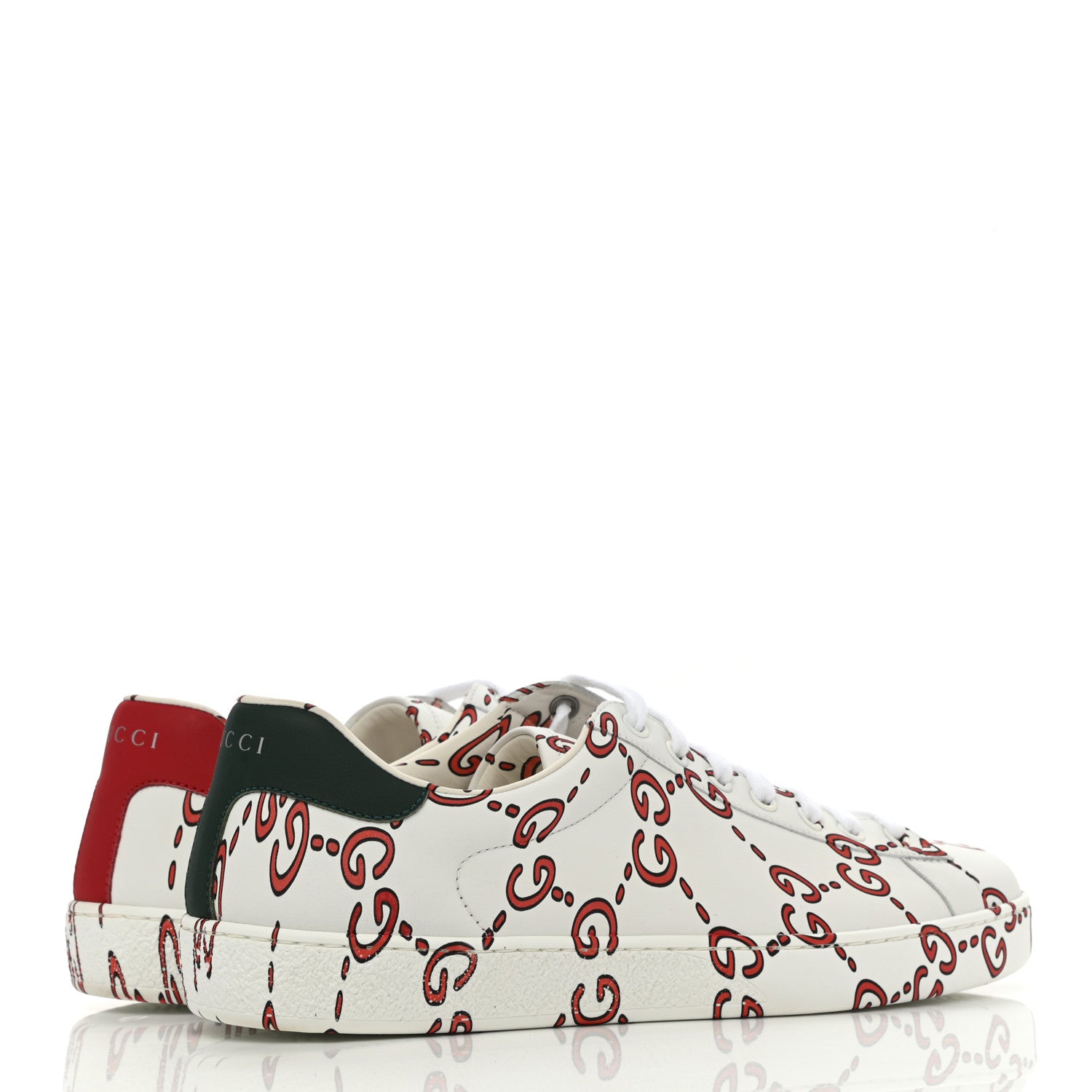 Gucci Calfskin GucciGhost Print Womens Ace Sneakers 8 White Hibiscus Red 4 of 12
