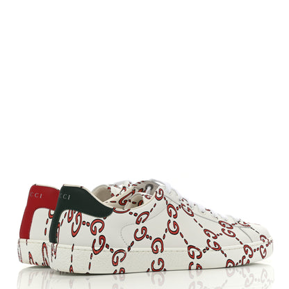 Gucci Calfskin GucciGhost Print Womens Ace Sneakers 8 White Hibiscus Red 4 of 12