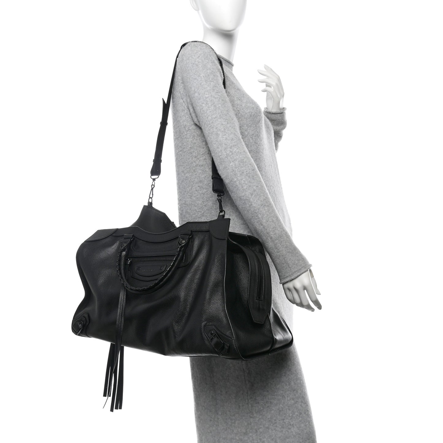 Grained Calfskin Neo Classic Black Hardware Large Top Handle Bag Black