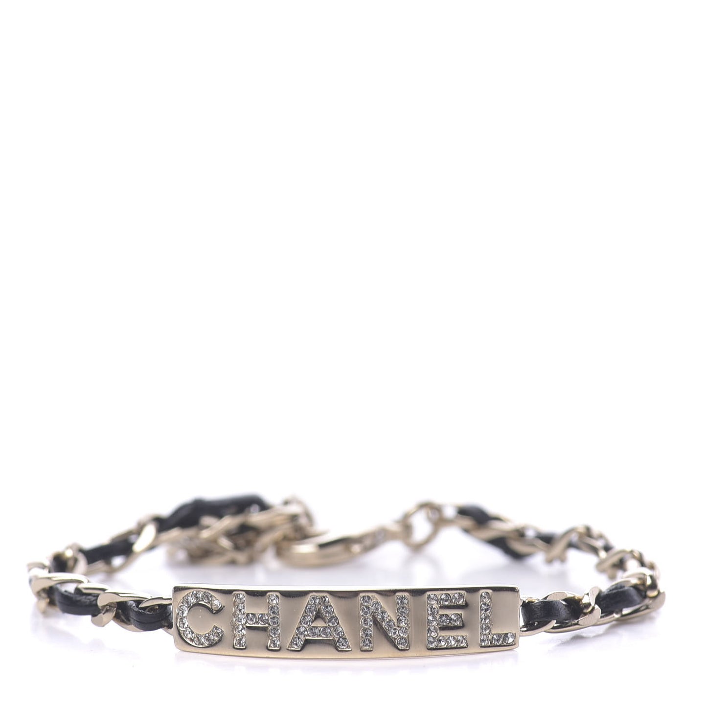 Metal Lambskin Crystal Sergeant Bracelet Gold