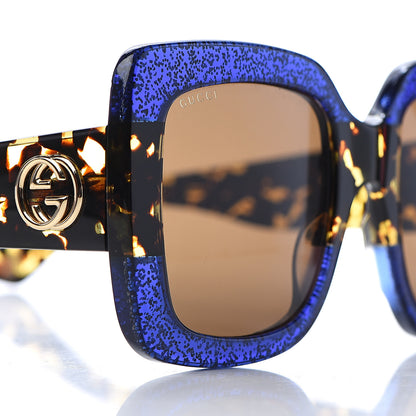 Gucci Square Frame GG0083S Sunglasses Glitter Blue Havana Brown 7 of 8