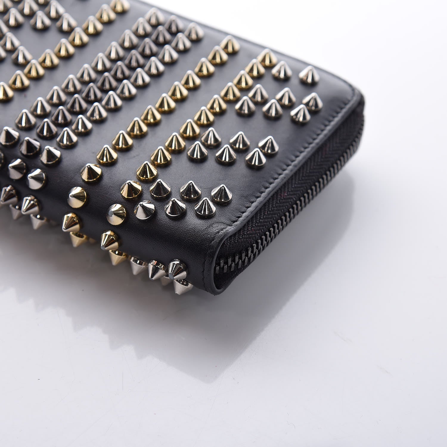 Christian Louboutin Calfskin Mix Chevron Spikes Panettone Zip Around Wallet Black 9 of 9
