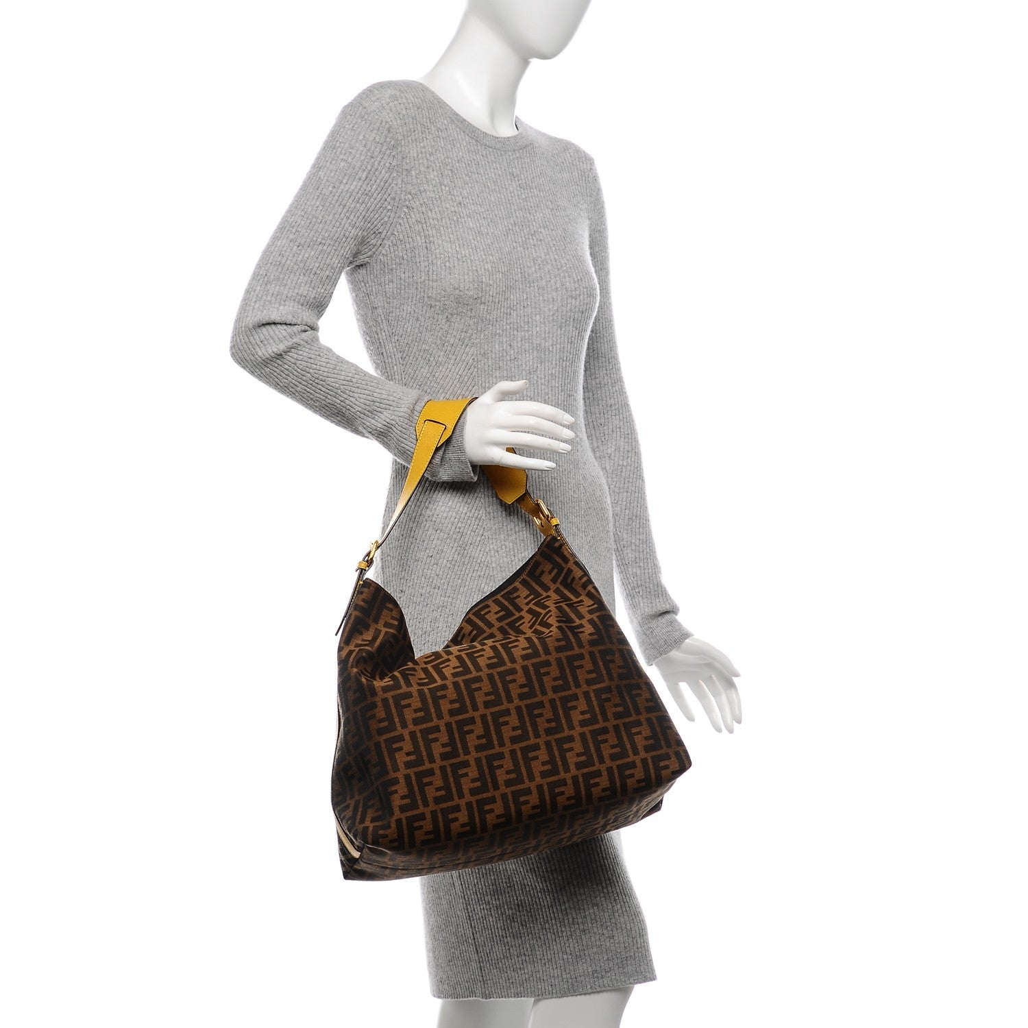 Fendi Zucca Vitello Elite Large Hobo Tobacco Ocra Moro Black 2 of 6