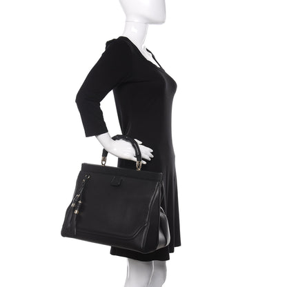 Gucci Calfskin Bold Bamboo Medium Top Handle Bag Black 2 of 9