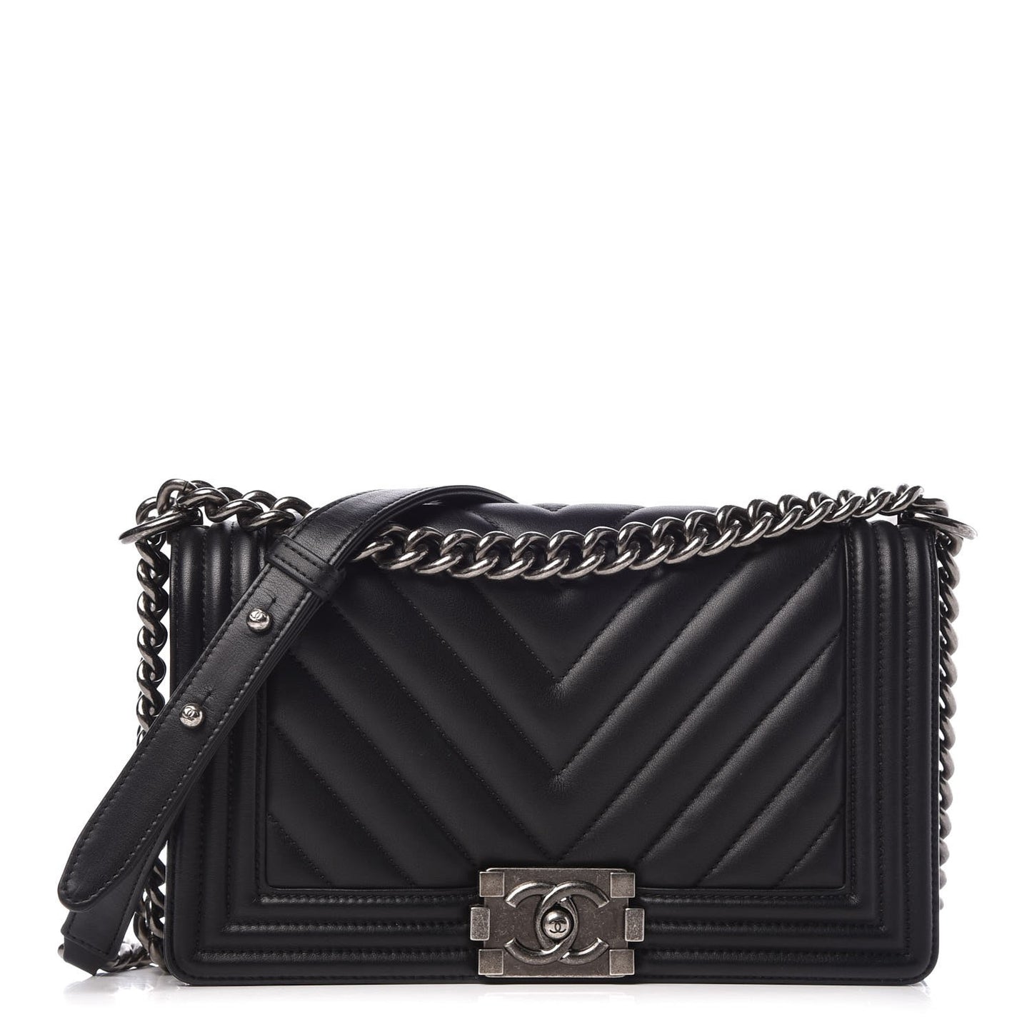 Calfskin Chevron Quilted Medium Boy Flap Black