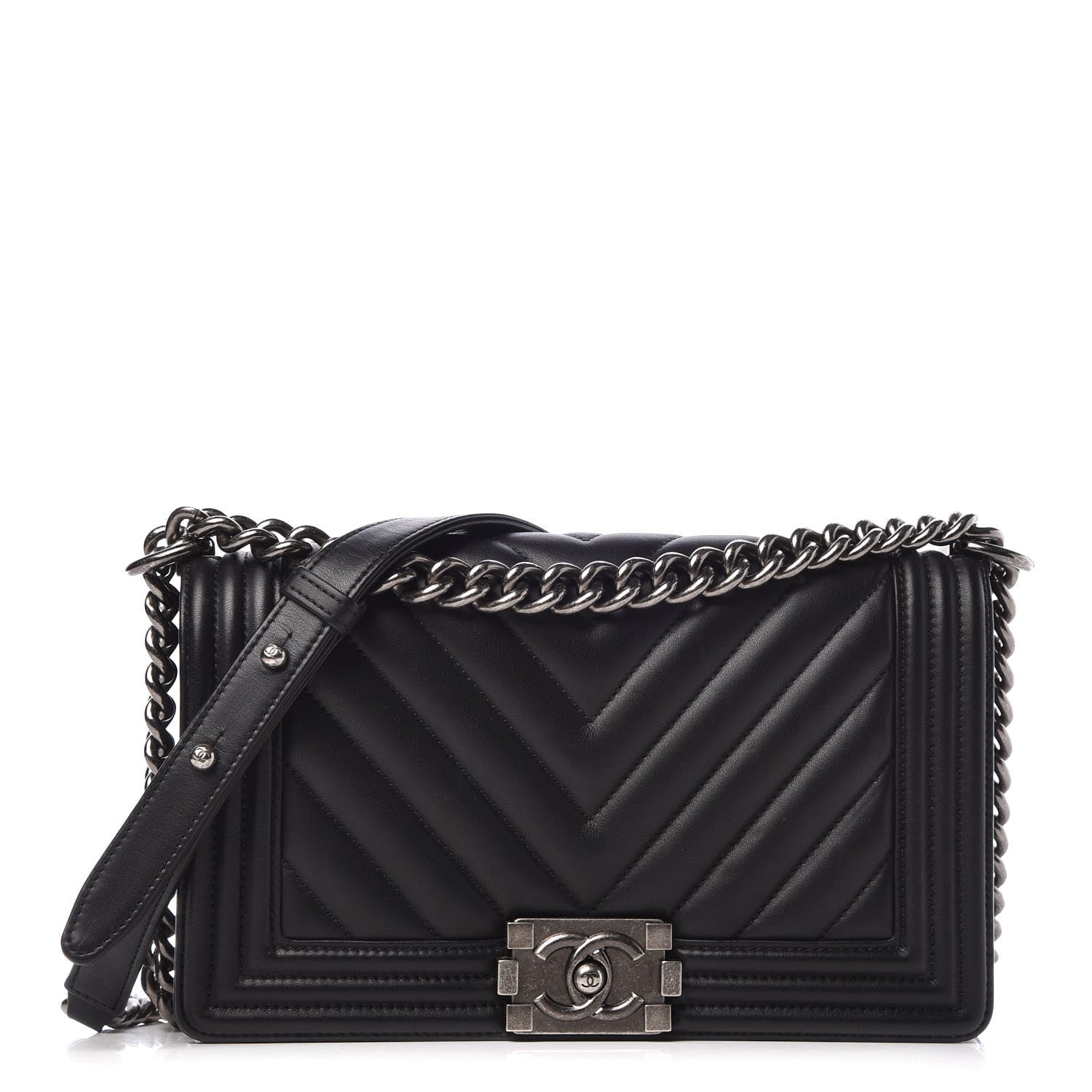 Chanel Calfskin Chevron Quilted Medium Boy Flap Black 1 of 15