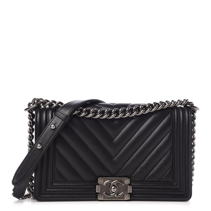 Chanel Calfskin Chevron Quilted Medium Boy Flap Black 1 of 15