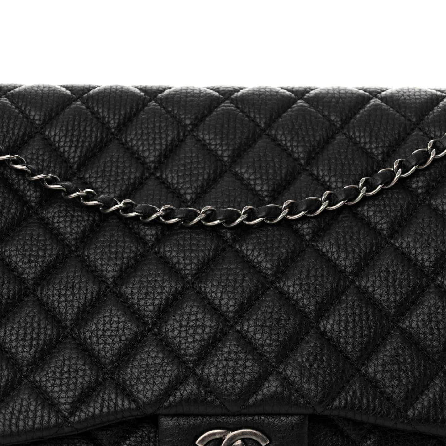 Grained Calfskin Quilted Small XXL Travel Flap Bag Black