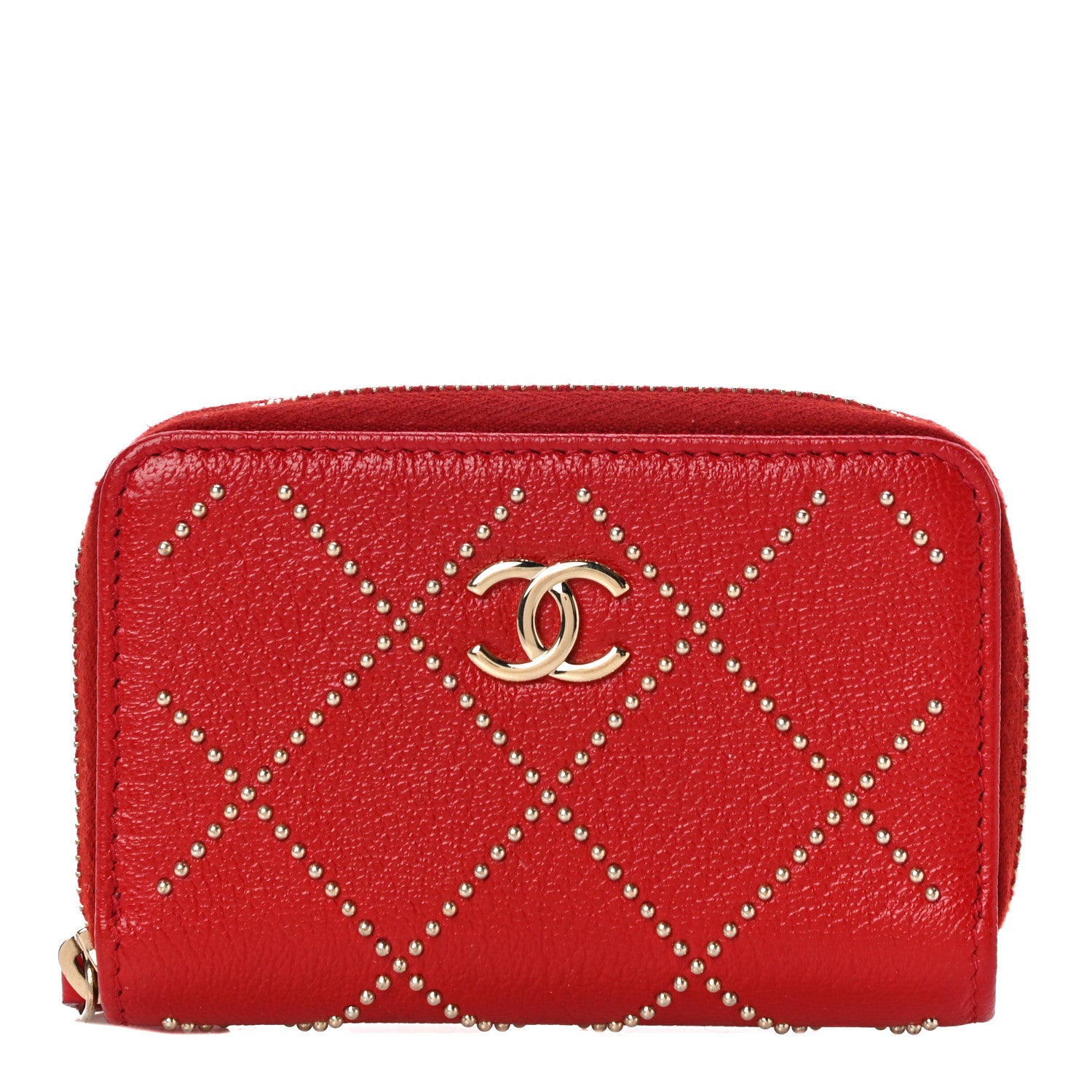 Chanel Shiny Lambskin Studded Rock The Diamond CC Zip Around Coin Purse Red 1 of 10