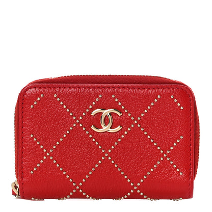 Chanel Shiny Lambskin Studded Rock The Diamond CC Zip Around Coin Purse Red 1 of 10
