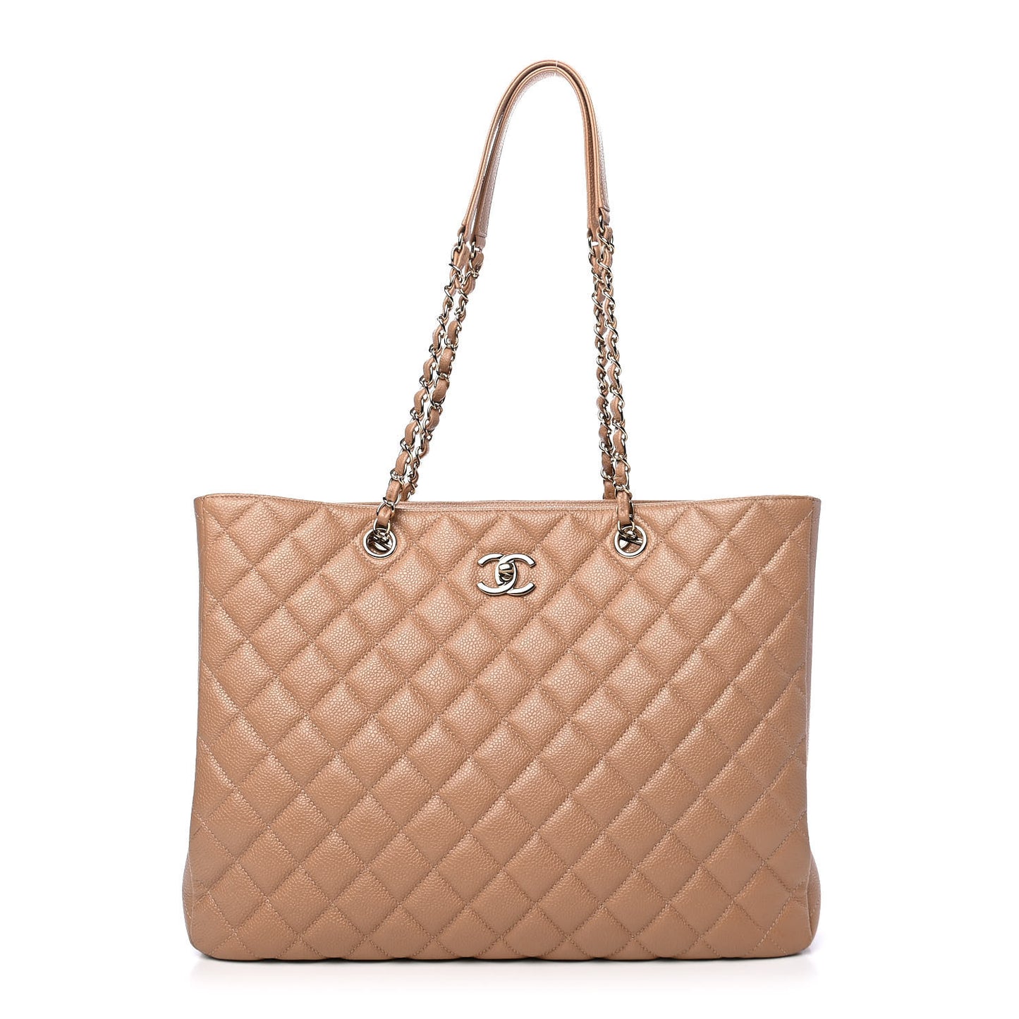 Caviar Quilted Large Shopping Tote Dark Beige