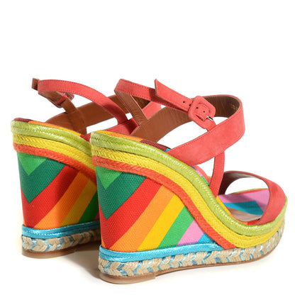 Valentino Garavani Nubuck Canvas 1973 Espadrille Wedge Sandals 38.5 Red 4 of 8