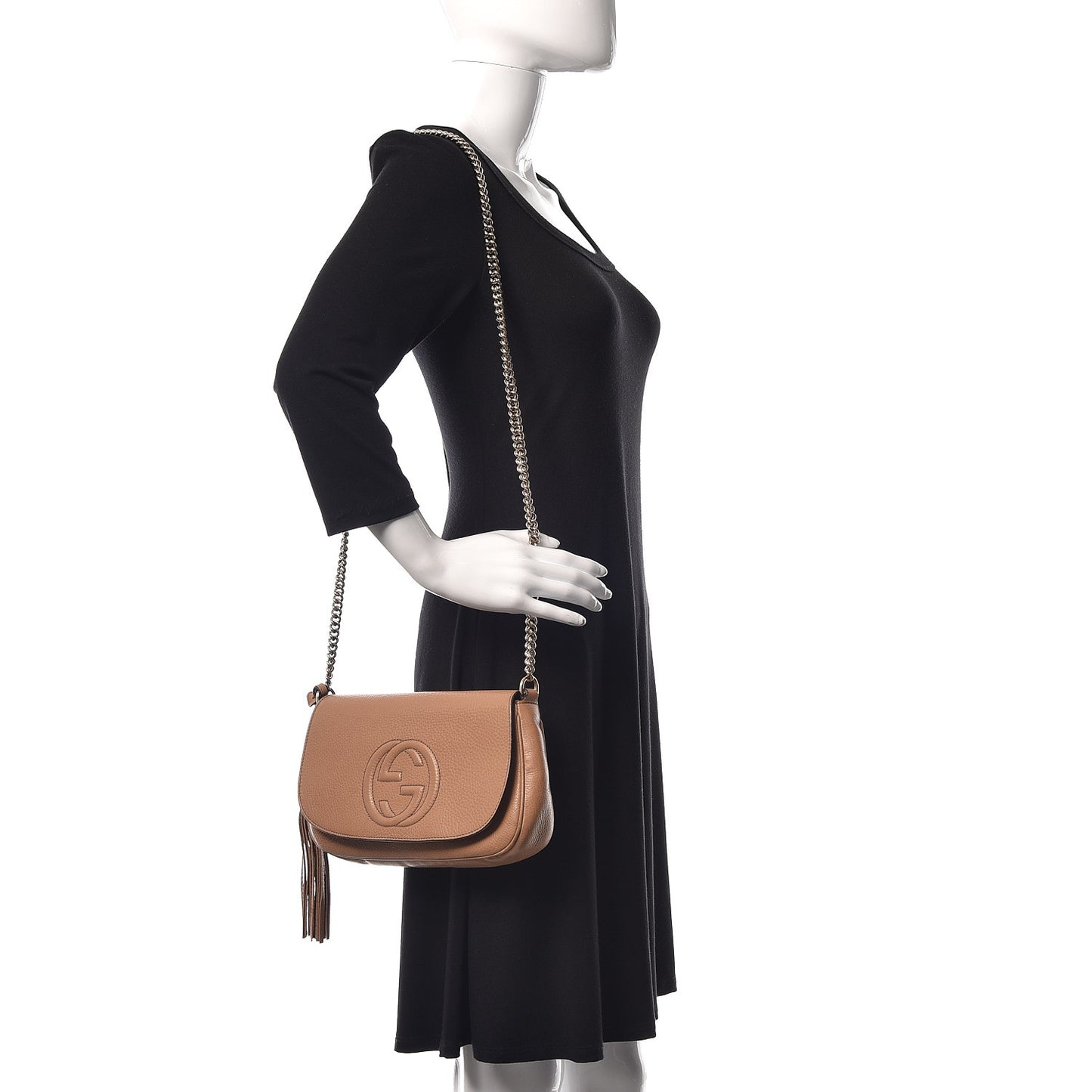 Pebbled Calfskin Medium Soho Flap Crossbody Camelia