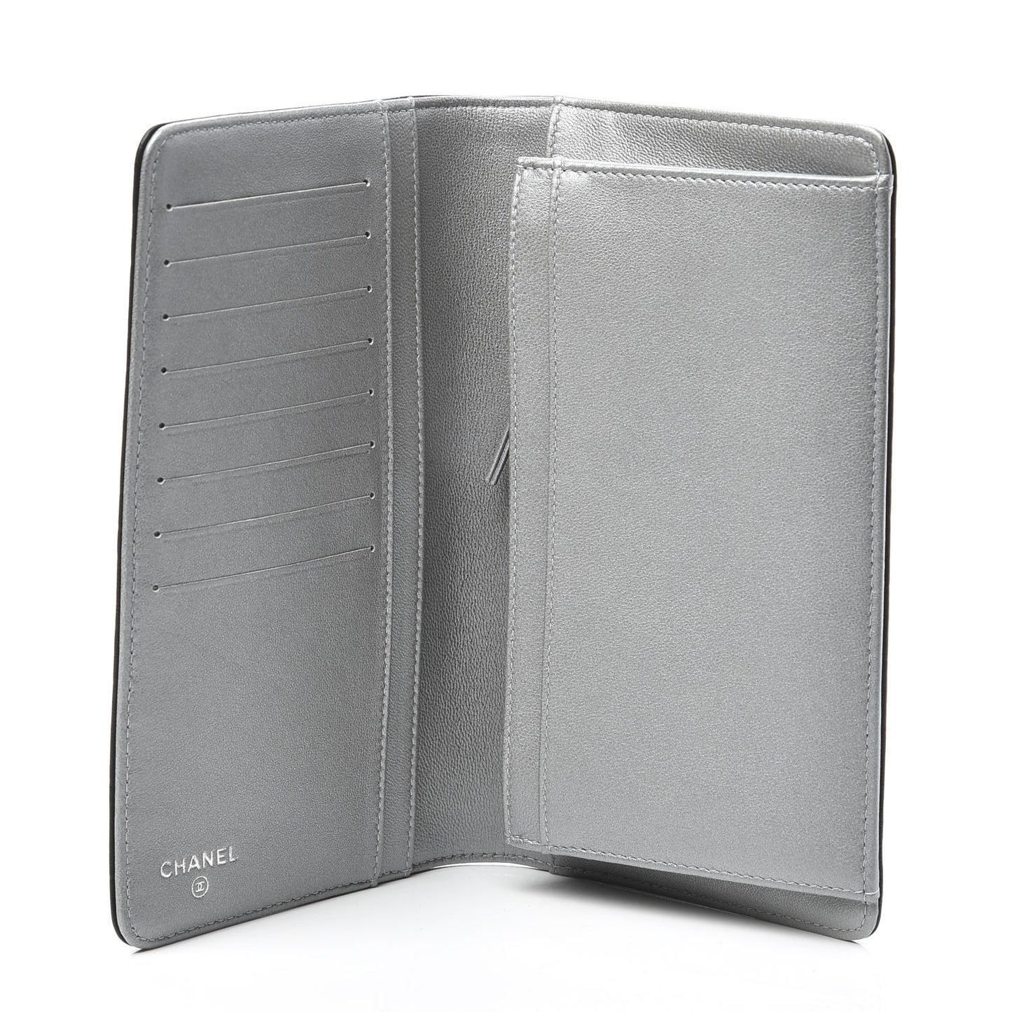 Lambskin Camellia Embossed Yen Wallet Black