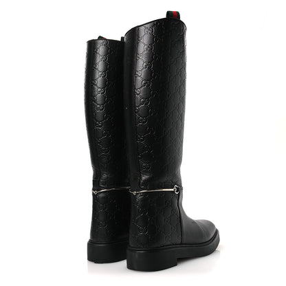 Gucci Guccissima Real Betis Glamour Calfskin Michelangelo Slim Horsebit Riding Boots 39.5 Black 5 of 15