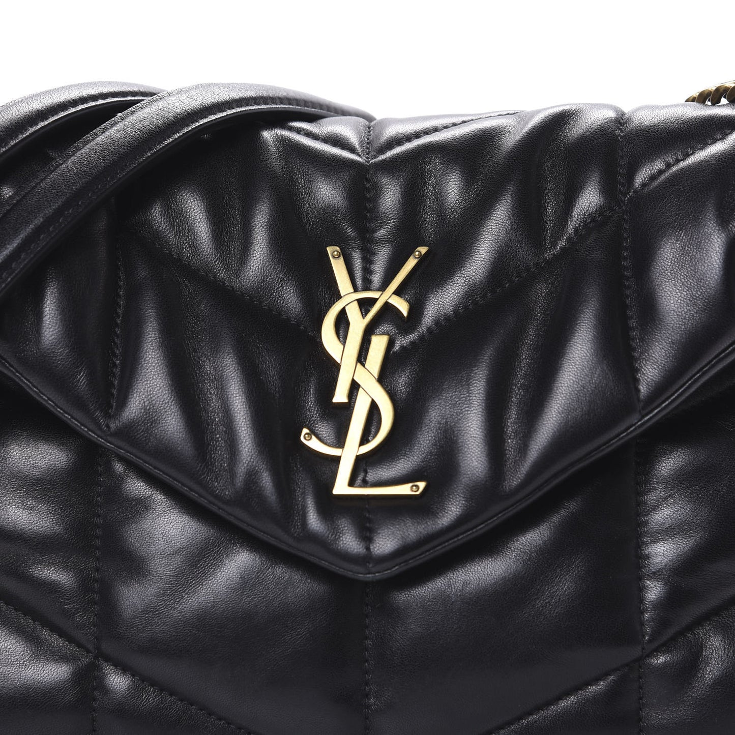 Lambskin Quilted Small Loulou Puffer Monogram Chain Satchel Black