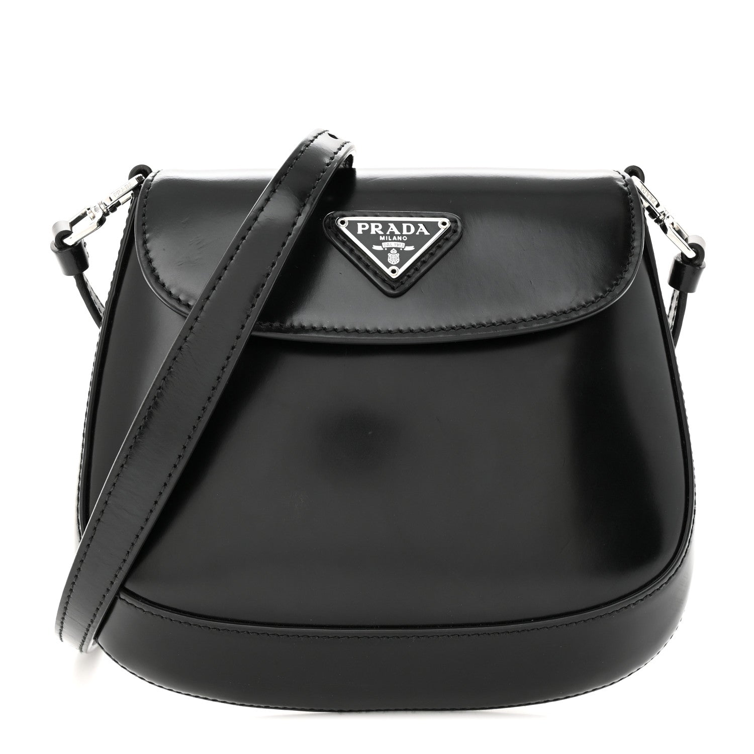 Prada Spazzolato Mini Cleo Flap Adjustable Strap Shoulder Bag Black 1 of 13
