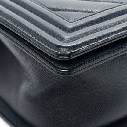 Chanel Caviar Chevron Quilted Medium Boy Flap Navy 12 of 19