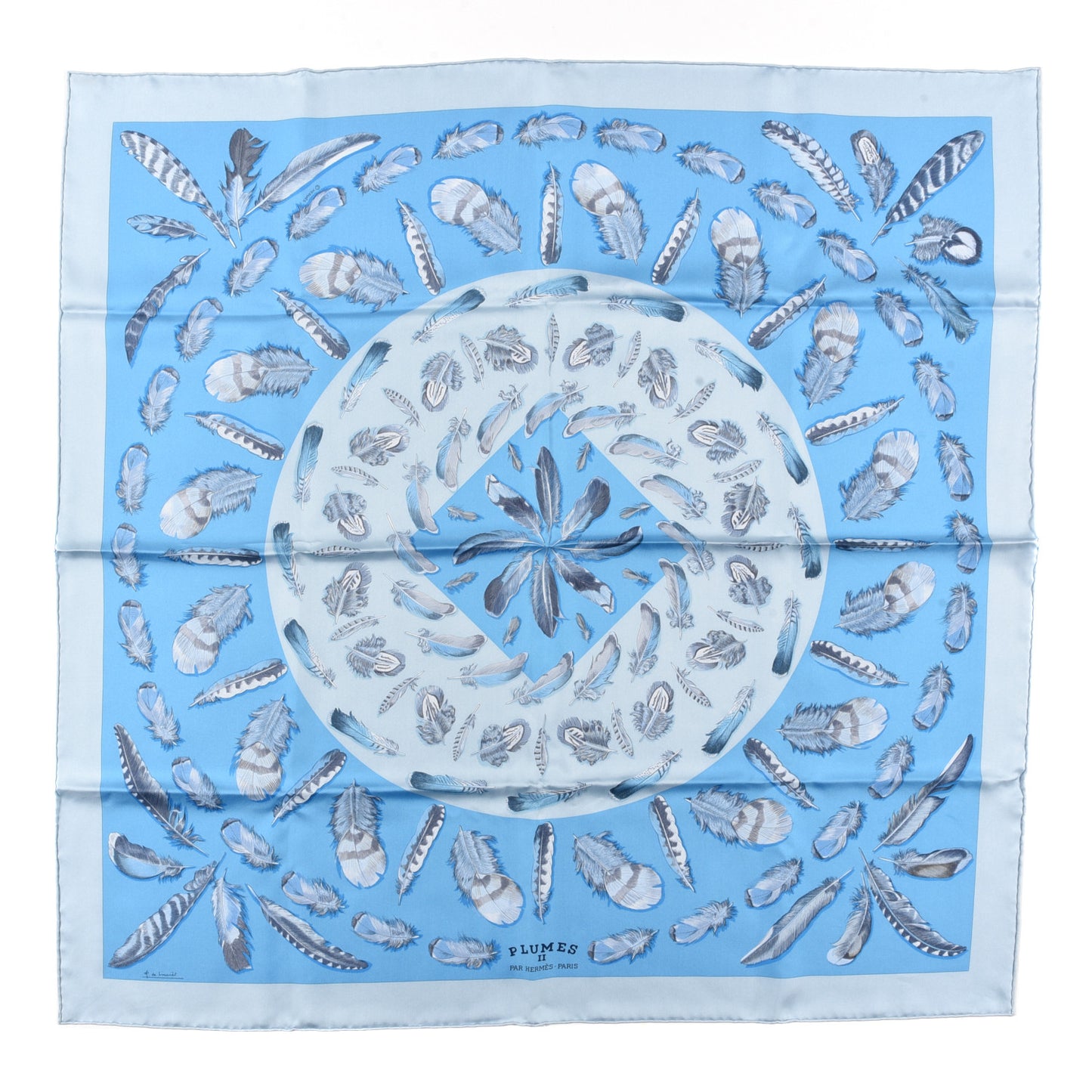 Silk Plumes II Scarf 90 Bleu Glacier Azur Ardoise