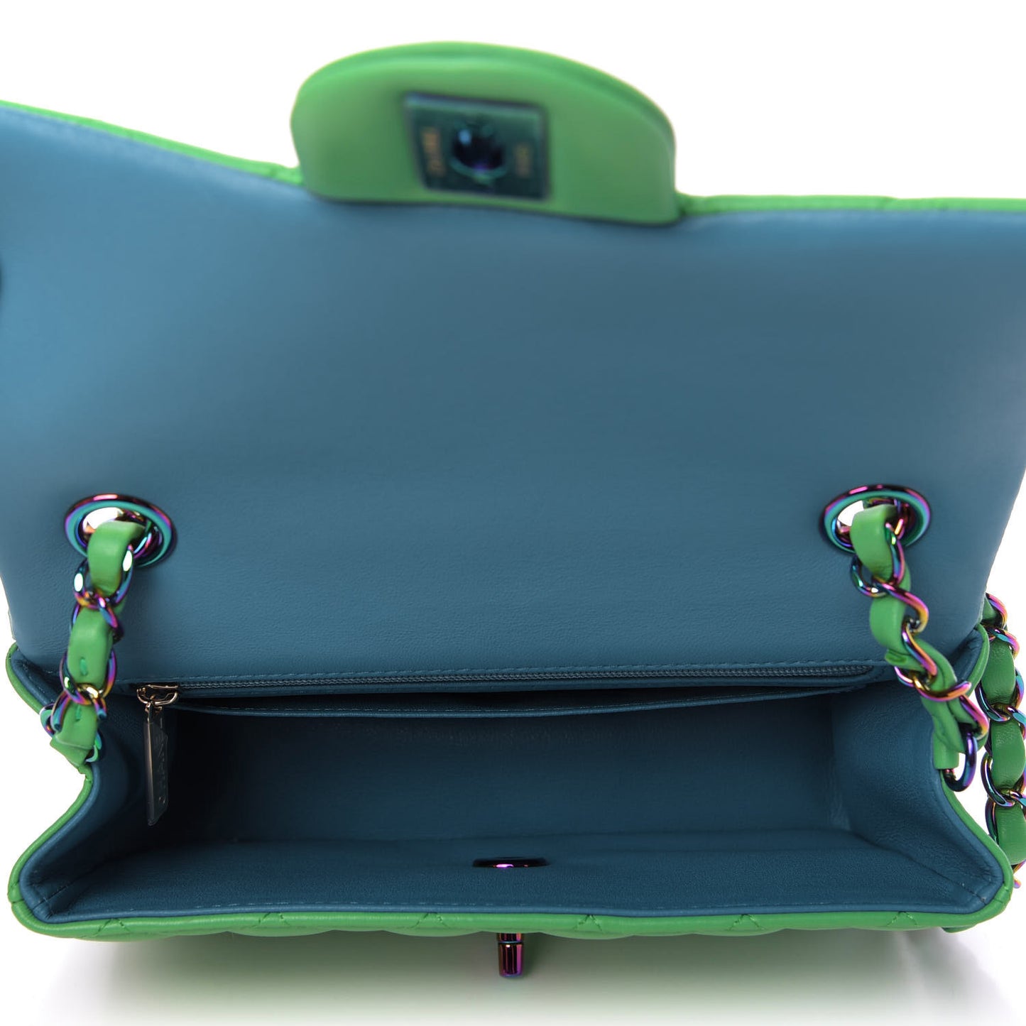 Lambskin Quilted Mini Rectangular Flap Green Blue