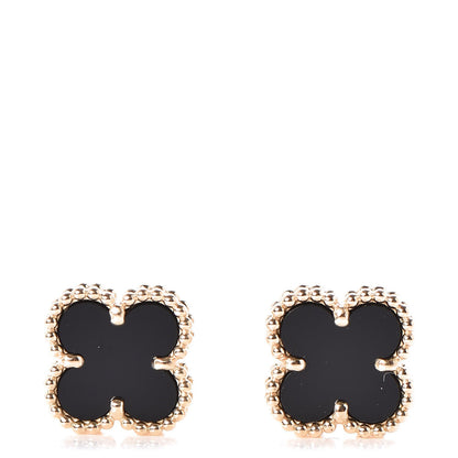 Van Cleef & Arpels 18K Yellow Gold Black Onyx Sweet Alhambra Earrings 1 of 5