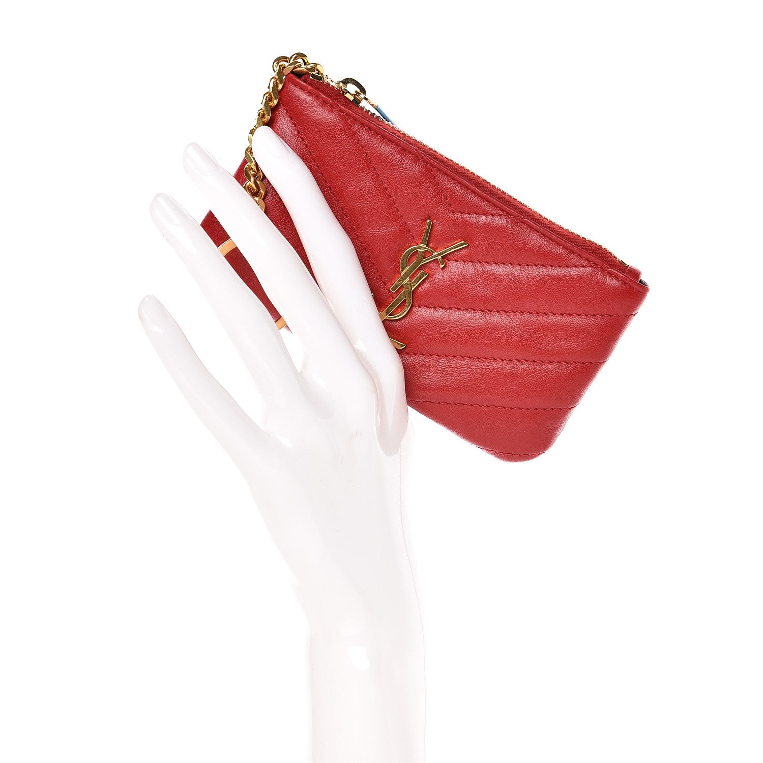 Saint Laurent Calfskin Matelasse Monogram Key Pouch Rouge Eros 2 of 8