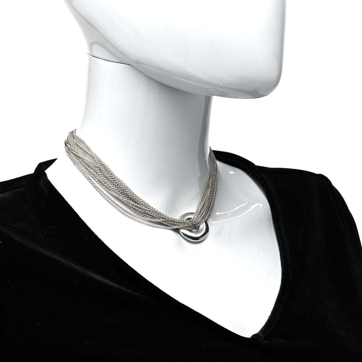 Sterling Silver Circle Multi Chain Toggle Necklace