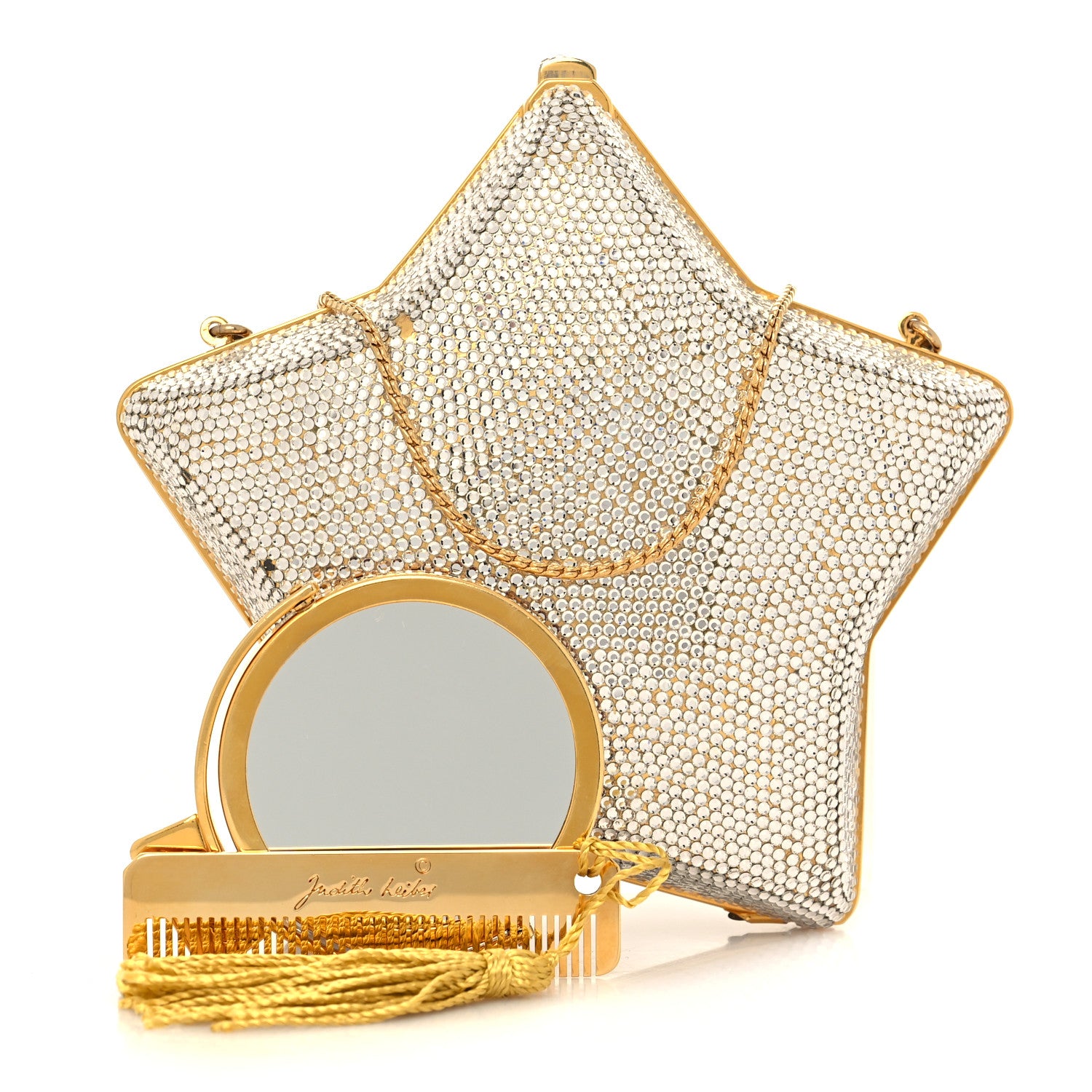 Judith Leiber Swarovski Crystal Star Minaudiere Clutch Gold 2 of 23